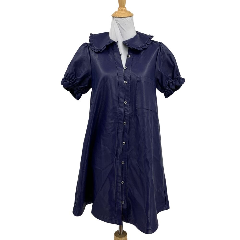Pilcro Dress Womens S Small Regatta Keira Faux Leather Button Front Mini Anthro